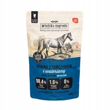 Wiejska Zagroda Konina z tuńczykiem i walerianą - mokra karma dla kota -100g