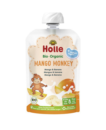 MUS MANGO MAŁPKA (JOGURT - MANGO - BANAN) BEZ DODATKU CUKRÓW OD 8 MIESIĄCA BIO 100 g - HOLLE
