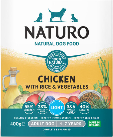 NATURO Adult Dog Light Kurczak Ryż Warzywa tacka 400g