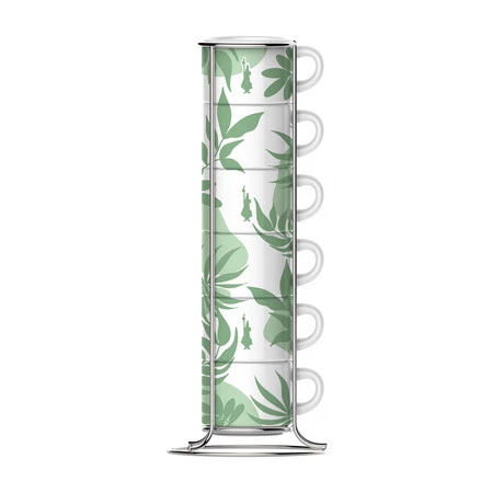 Bialetti - Primavera - Zestaw 6 filiżanek do espresso na stojaku - Zielony