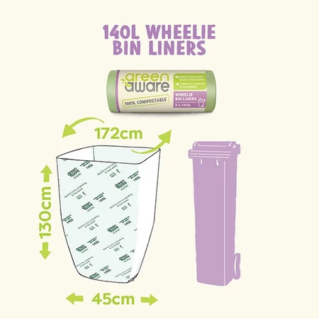 GreenAware − Kompostowalne worki na odpady spożywcze,140L − 3 szt.