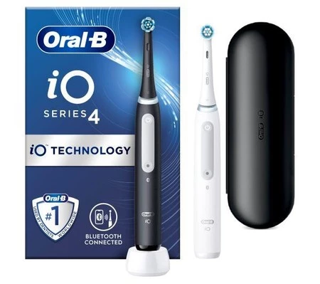 ORAL-B BRAUN SZCZOTECZKA ELEKTRYCZNA iO SERIES 4 DUO BLACK/WHITE iOG4d.216.2K (4 programy, 2rączki, 2 końcówki, 1 etui, 1 ładowarka)