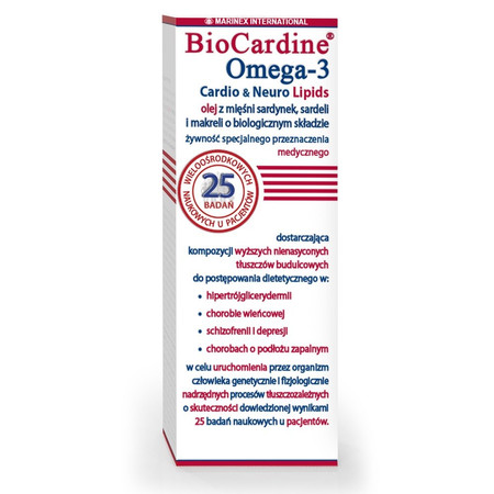 BioCardine® Omega-3 olej z mięśni sardynek sardeli i makreli  kwasy tłuszczowe PA, ETE, DPA, DHA 200 ml