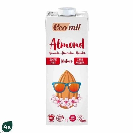 Zestaw: 4x EcoMil − Napój migdałowy bez cukru bezgl. BIO − 1000 ml