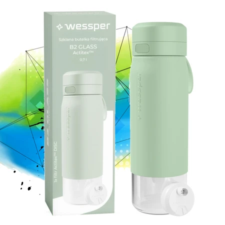 Wessper Butelka szklana na wodę filtrująca B2 GLASS Actitex miętowa 700 ml