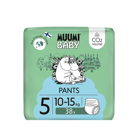 Muumi Baby, Jednorazowe pieluchomajtki ekologiczne dla dzieci, rozmiar 5 (10-15kg), 38 szt.