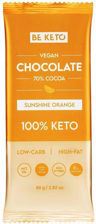 BeKeto Wegańska Keto Czekolada z Olejem MCT Słoneczna Pomarańcza 80g x10