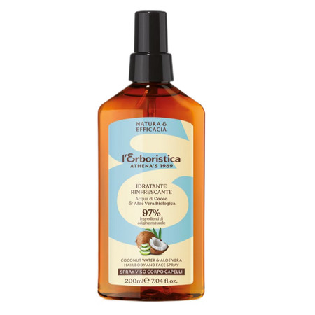 L'Erboristica - Spray do twarzy, ciała i włosów woda kokosowa i aloes 200ml