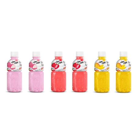 Zestaw mix smaków Jumi Jumi: 2x Napój liczi z nata de coco 320 ml, 2x Napój truskawka z nata de coco 320 ml i 2x Napój mango z nata de coco 320 ml