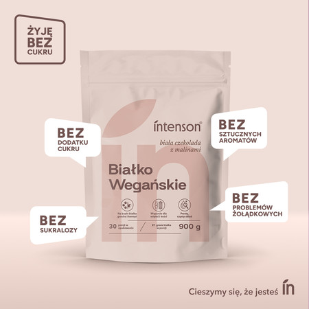 Intenson Wegańskie białko smak biała czekolada i malina 900g