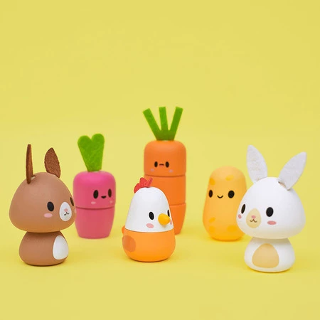 Zestaw drewniane klocki - pociąg z figurkami Farma dla dzieci, 12m+, Janod