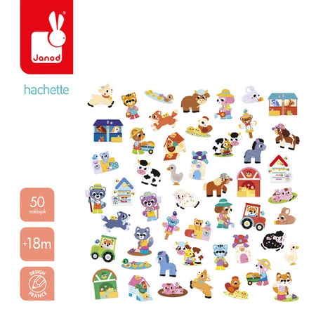Janod Duże naklejki wielorazowe 50 szt. Farma 18m+