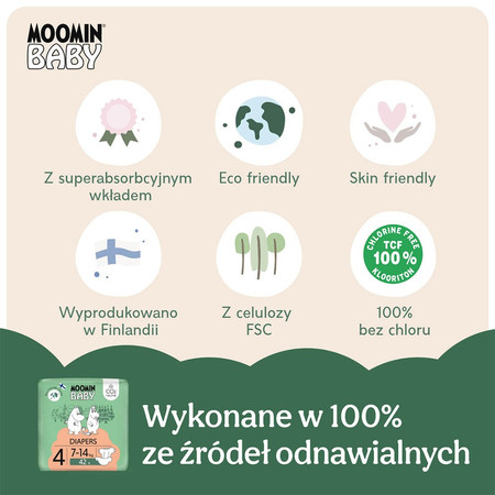 MOOMIN Baby, Pieluszki 4 MAXI 7-14 kg, 42 szt. EKO