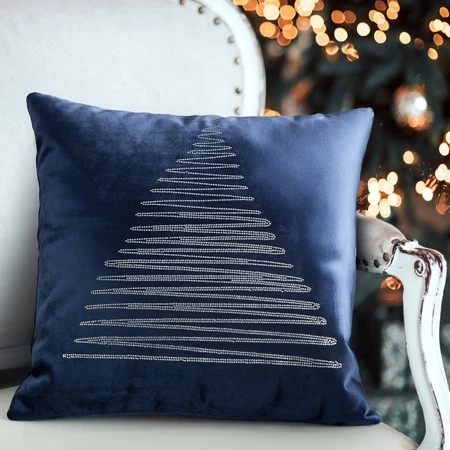 Świąteczna poszewka dekoracyjna z błyszczącym wzorem i ozdobną lamówką, rozm.: 45 x 45 cm, kolor zielony