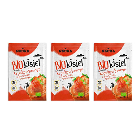 Zestaw: 3x Naura Kisiel o smaku truskawkowym BIO bez dodatku cukru 38 g