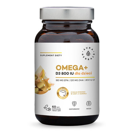 Aura Herbals Omega+Wit.D3 800IU dla dzieci-60kaps