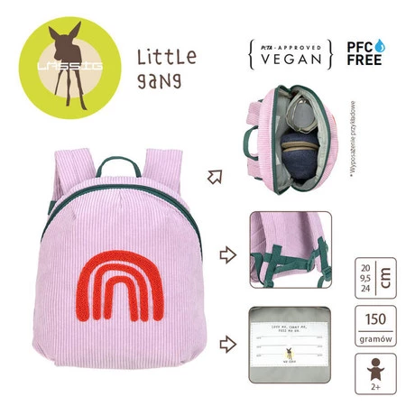 Lassig Plecak do przedszkola dla przedszkolaka sztruks Little Gang Rainbow lilac