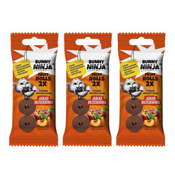 Zestaw: 3x Bunny Ninja Double Roll Przekąska Owocowa smak Jabłko-Brzoskwinia 30g zero cukru bezglutenowa