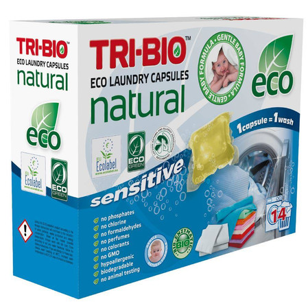 TRI-BIO, Naturalne eko kapsułki do prania Sensitive, 14 sztuk