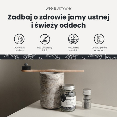 Georganics, Naturalne tabletki do mycia zębów, do codziennej pielęgnacji, z aktywnym węglem, 120 tabletek