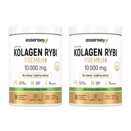 Zestaw 2x Essensey Kollagen Rybi 10000 mg na stawy, włosy z kwasem hialuronowym 321g smak zielona herbata
