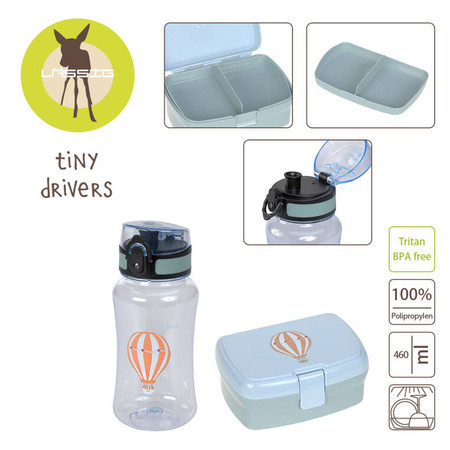 Lassig Zestaw śniadaniowy na lunch Lunchbox + Tritanowa butelka - bidon 460 ml Tiny Drivers Balon