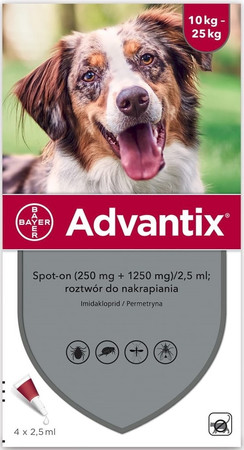 BAYER ADVANTIX Krople dla psa na kleszcze pchły L 10-25kg 4szt.