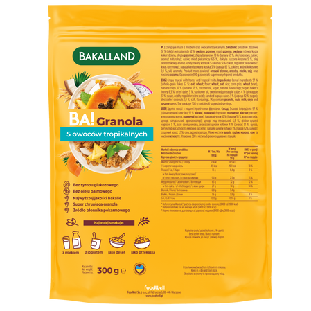 Bakalland BA! Granola 5 owoców tropikalnych 300g pełnoziarnista