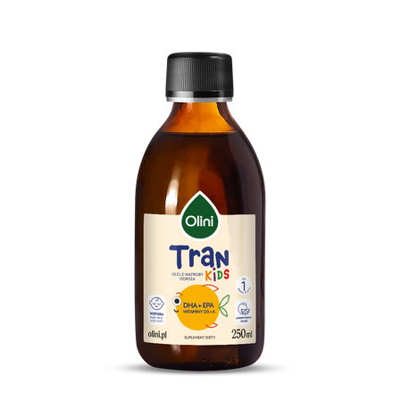 Olini Tran naturalny cytrusowy aromat, dla dzieci i dorosłych kwasy tłuszczowe EPA i DHA 250 ml smak cytryna