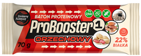 Zmiany Zmiany Baton Proteinowy ProBooster 1 Orzechowy bezglutenowy bez cukru 70g