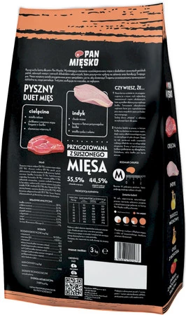 PAN MIĘSKO Cielęcina z Indykiem dla psa M 3kg