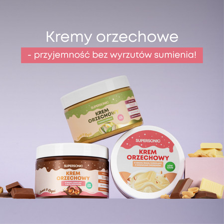 SUPERSONIC Krem orzechowy crunchy smak biała czekolada z kawałkami orzeszków (low-carb) 250g