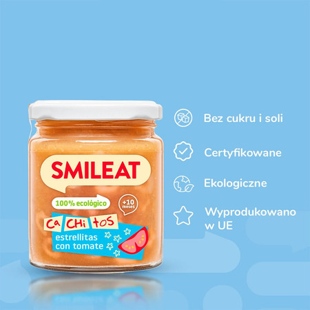Smileat, BIO Słoiczek z makaronem i pomidorami, małe kawałki 10m+, 230g