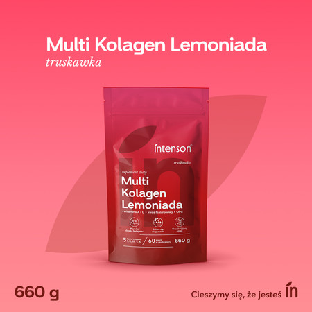 Intenson Multi Kolagen Lemoniada Witamina C, Kwas Hialuronowy o smaku truskawka 220g