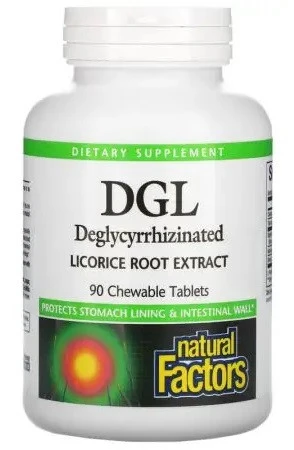 NATURAL FACTORS DGL Deglycyrrhizinated Licorice Root - Deglicyryzynowy ekstrakt z lukrecji na wsparcie prawidłowe trawienie 90 tabl.