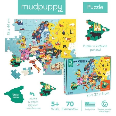 Mudpuppy Puzzle Mapa Europy z elementami w kształcie państw 5+