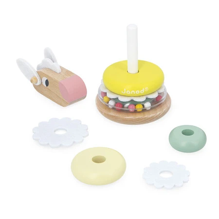 Janod Układanka piramida wieża wańka-wstańka drewniana Owieczka Zigolos 12m+