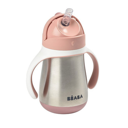 BEABA Bidon niekapek ze słomką termiczny 250 ml Old Pink