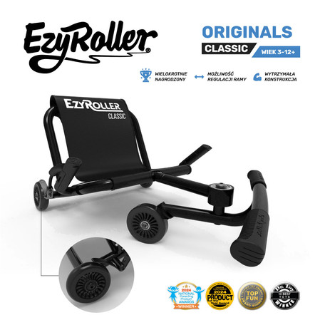 EzyRoller Classic Pojazd gokart napędzany nogami klasyczny 3-12 lat Metal Black