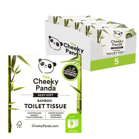 Cheeky Panda, Papier toaletowy trzywarstwowy 9 rolek x 5 opakowań, 45 rolek, 9000 listków, KARTON