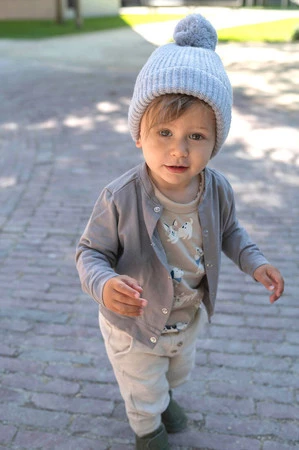 Lodger Czapeczka z wełny merino 100% szara Drizzle 6-12 m