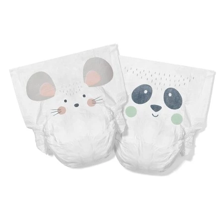 Zestaw: 5x Kit and Kin, Biodegradowalne Pieluszki Jednorazowe 2 Midi (4-8kg), Myszka/Panda, 38 szt.