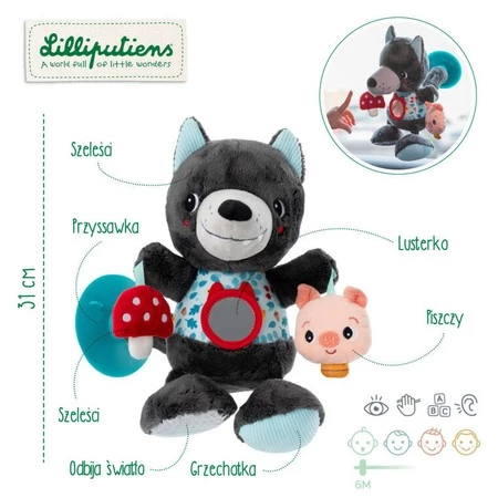 LILLIPUTIENS Wielofunkcyjna przytulanka na przyssawce Wilk Louis 6 m+