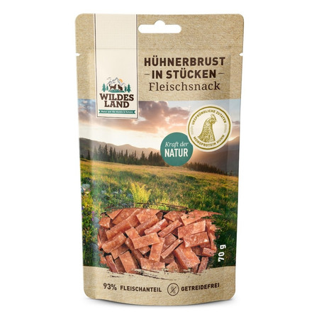 WILDES LAND Hühnerbrust in Stücken - filet z piersi kurczaka w kawałkach - przysmaki mięsne dla psa i kota (70g)
