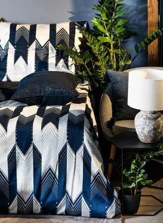 Komplet pościeli z makosatyny bawełnianej 160 x 200 cm, kolor biały, granat z geometyczny