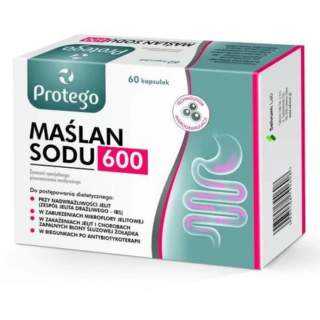 Protego Maślan Sodu 600mg wsparcie jelit 60 kaps.