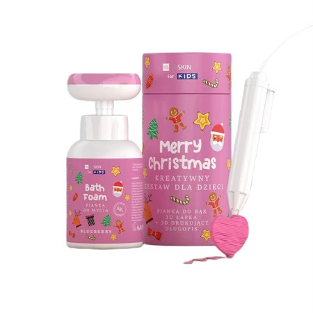 Kids Merry Christmas kreatywny zestaw dla dzieci różowa pianka do mycia rąk Jagodowa 300ml + długopis 3D 1szt