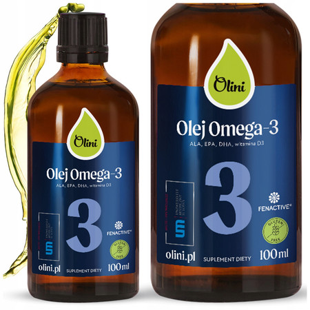 Olini Olej Omega-3 Czarnuszka + Tran + Olej rybi + Lniany + Witamina D3 - 100 ml