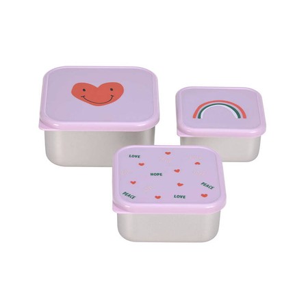 Lassig Pojemnik na przekąski snackbox ze stali nierdzewnej 3 szt. Happy Rascals Heart lavender
