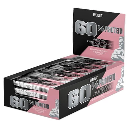 Weider 60% Protein Bar baton proteinowy 24 szt. x 45g smak truskawka jogurtowa